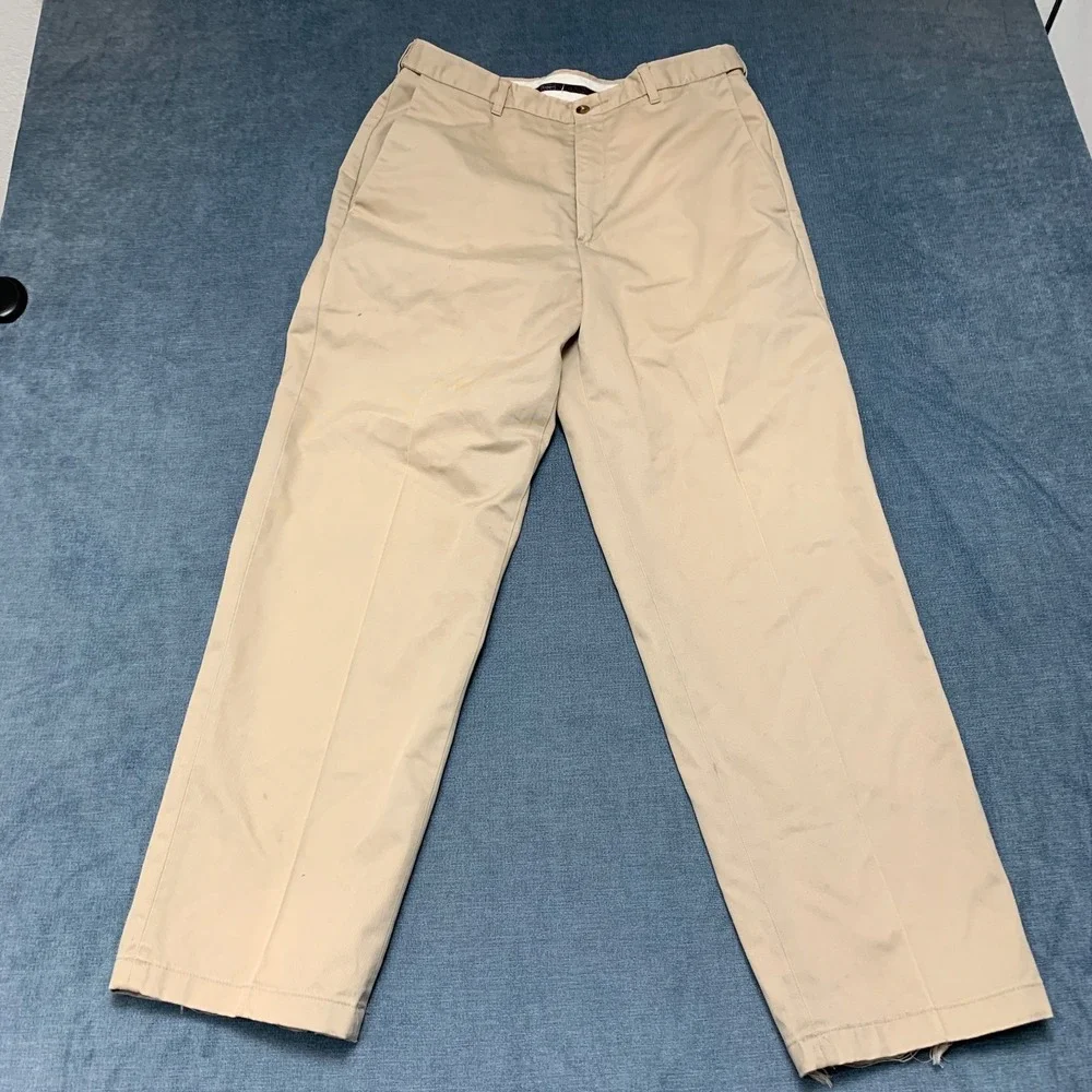 Haggar Chino Pants Mens 34x29 Khaki Relaxed Select No Iron Cotton Straight Leg